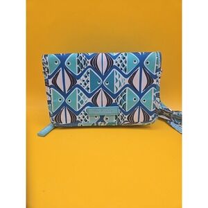 Vera Bradley Go Fish Blue RFID Wallet Crossbody Bags Women's Geometric Excellent
